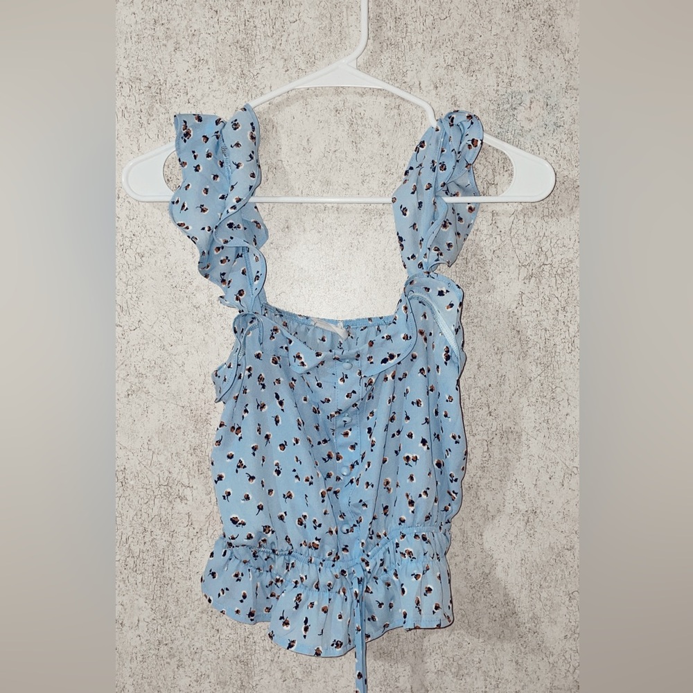 Cropped silk blue flower too- size xs